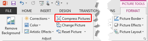 Compress Pictures button Compress Pictures button
