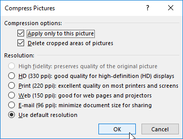 Compress Pictures dialog box