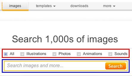 Search box and file types check-boxes within Images tab