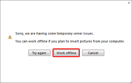 Work offline button