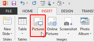 Pictures button within the Insert tab