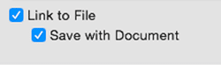 Link to File and Save with Document check-boxes selected