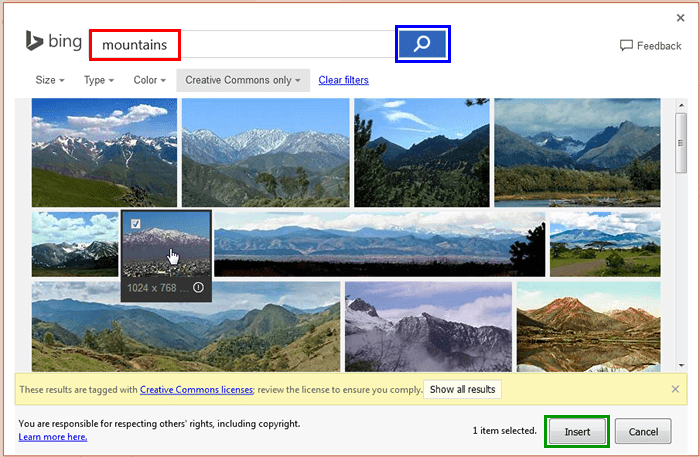Bing image search window with search results Bing image search window with search results