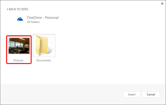 Window showing folder containing pictures within OneDrive