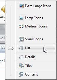 View menu options within Insert Picture dialog box View menu options within Insert Picture dialog box