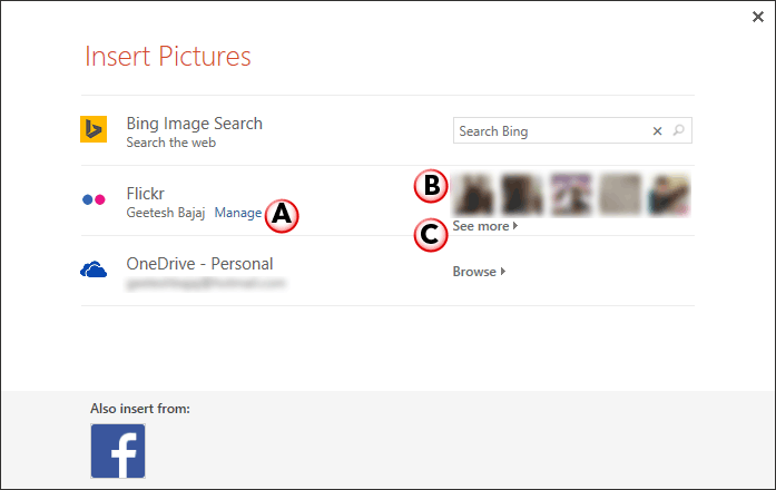 Insert Pictures dialog box Insert Pictures dialog box