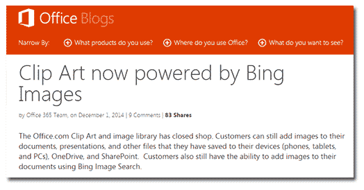 Microsoft's post about discontinuing the Clip Art options