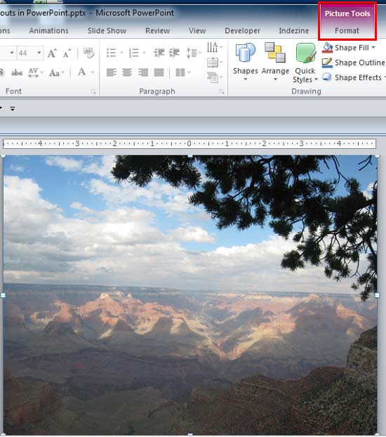 Picture Tools Format tab on the Ribbon Picture Tools Format tab on the Ribbon