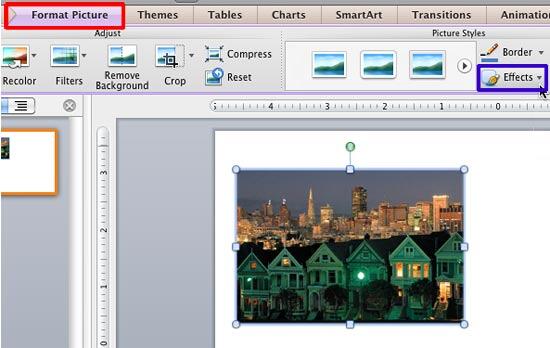Effects button within the Picture Styles group Effects button within the Picture Styles group