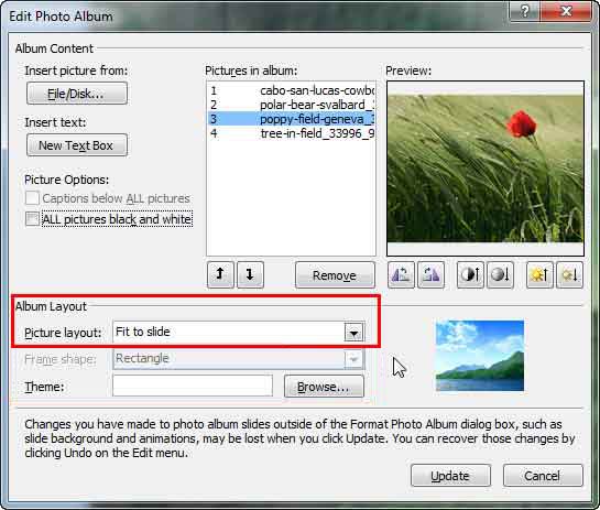 Edit Photo Album dialog box Edit Photo Album dialog box