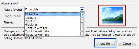 Picture layout drop-down list