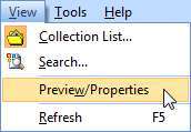 View | Preview/Properties menu option