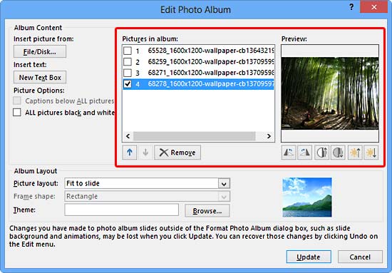 Edit Photo Album dialog box