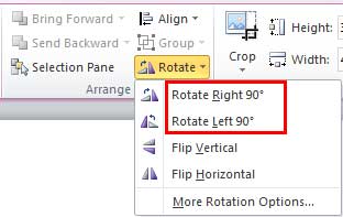 Rotate options within the Rotate drop-down gallery