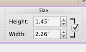 Height and Width values entered within the Size group