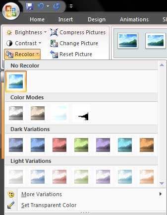 Recolor gallery in PowerPoint 2007