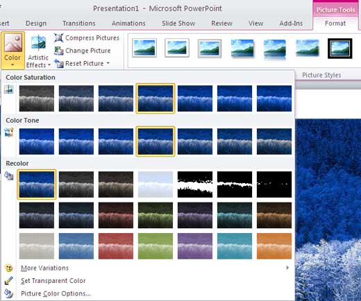 Recolor gallery in PowerPoint 2010 Recolor gallery in PowerPoint 2010