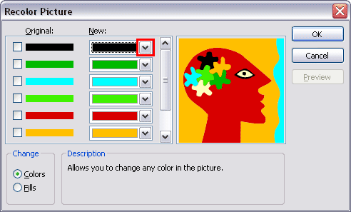 Recolor Picture dialog box Recolor Picture dialog box