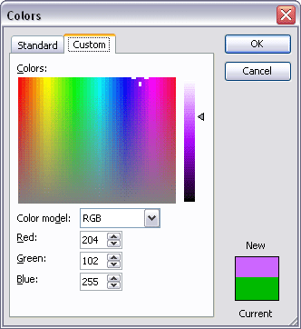 Custom tab within Colors window Custom tab within Colors window