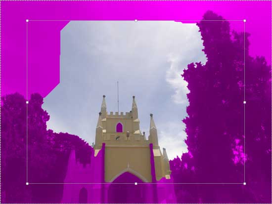 Magenta overlaid areas indicate the background selected for removal
