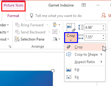 Crop button within the Picture Tools Format tab Crop button within the Picture Tools Format tab