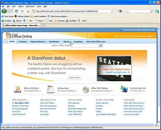 Microsoft Office home page