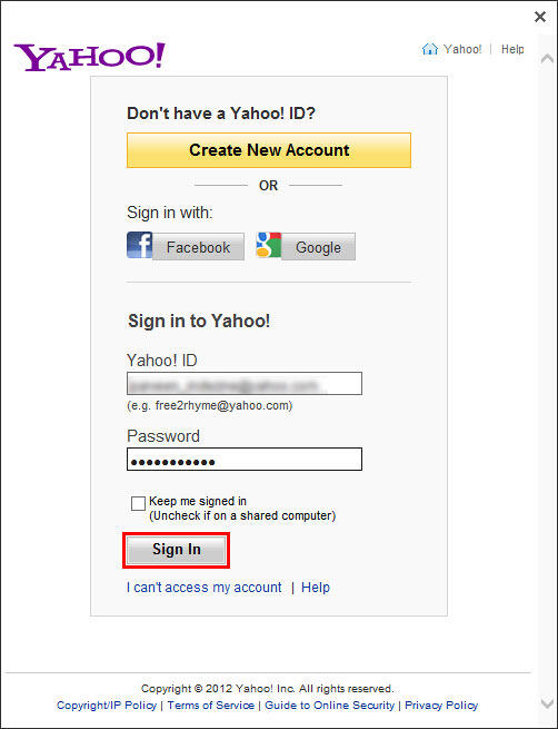 Sign in into your Yahoo ID