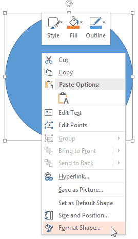 Format Shape option to be selected