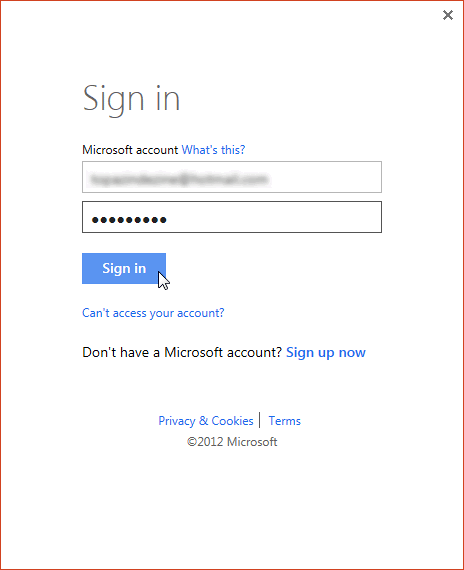 Sign in to Microsoft account window