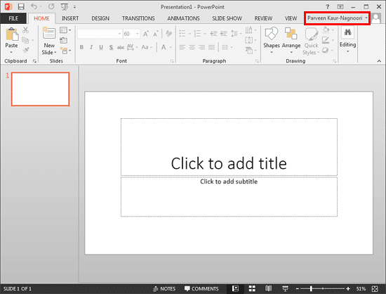 Sign and Switch Accounts in PowerPoint 2013 on Windows 7