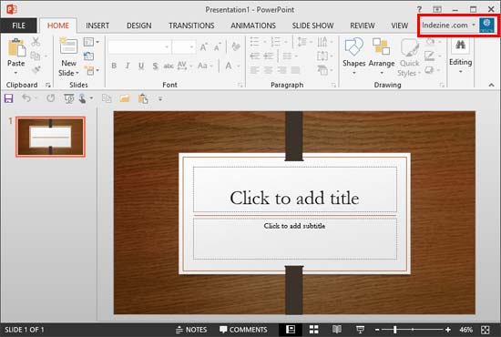 Signed in account within PowerPoint 2013 interface
