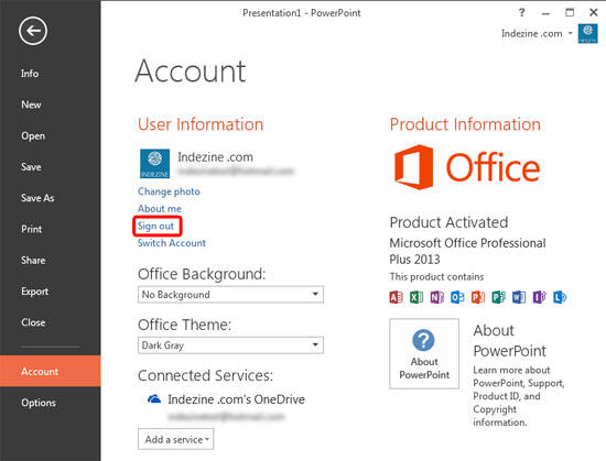 Sign and Switch Accounts in PowerPoint 2013 on Windows 10 and 8