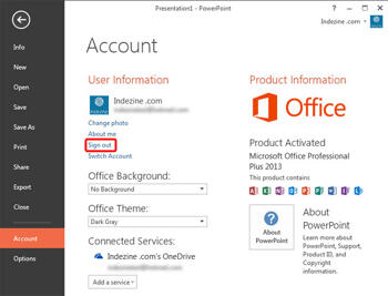 Sign Out and Switch Accounts in PowerPoint 2013 on Windows 10 and 8