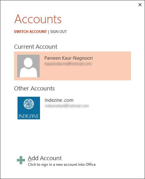Accounts window Accounts window