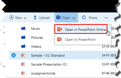 Open in PowerPoint Online option