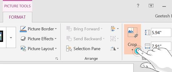 Crop options within the Picture Tools Format contextual tab