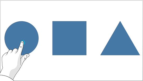 Slide with three shapes, one of them is being selected Slide with three shapes, one of them is being selected