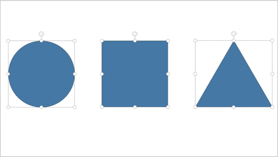 All the shapes selected on the slide All the shapes selected on the slide