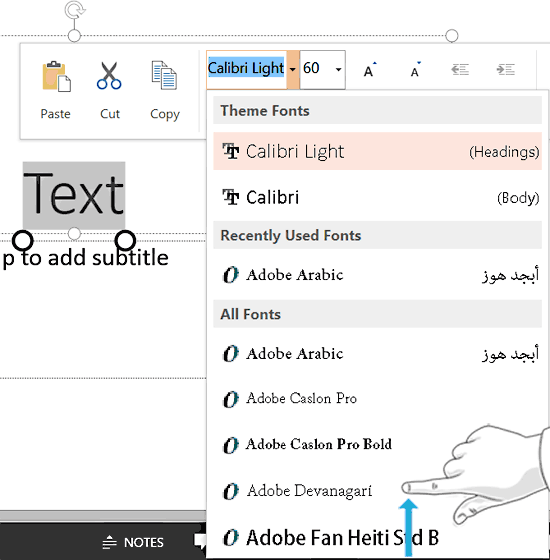 Font drop-down gallery