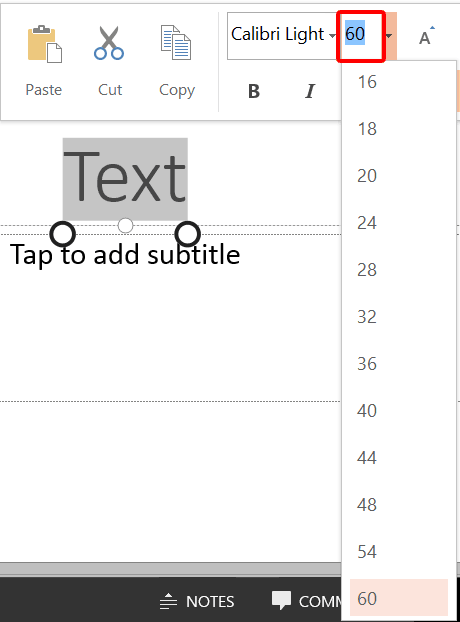 Font size drop-down gallery