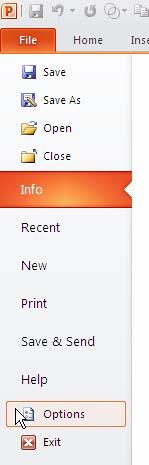 Options within File menu