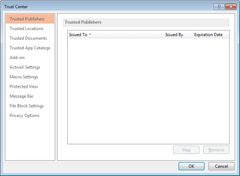 Trust Center Settings in PowerPoint 2013 for Windows