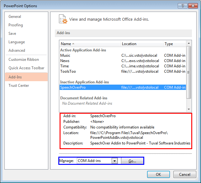 Add-in attributes Add-in attributes