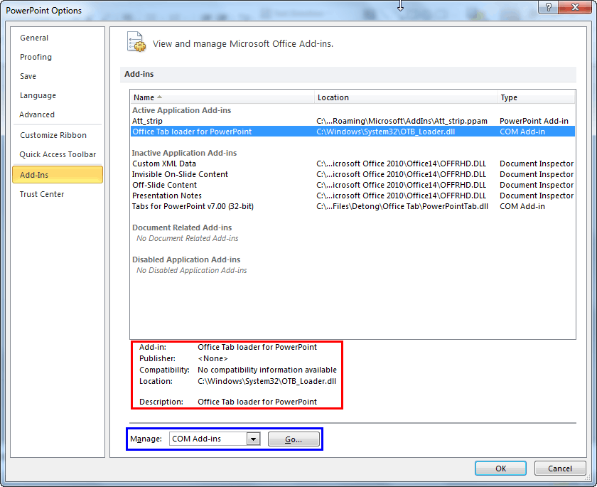Add-in attributes Add-in attributes