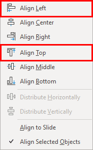Align left and top selected objects in PowerPoint