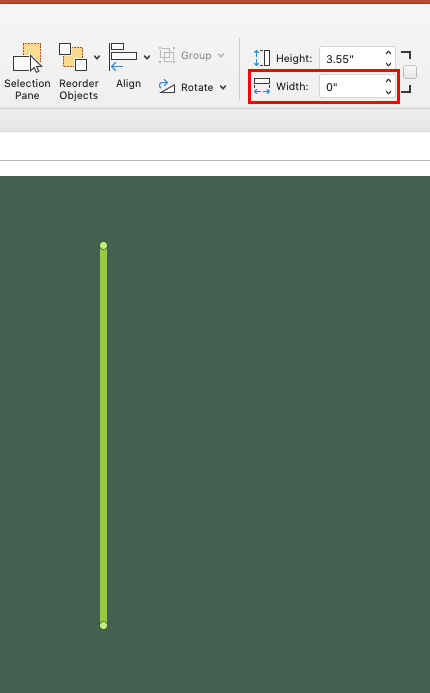 Change the width value to zero in PowerPoint 365 for Mac