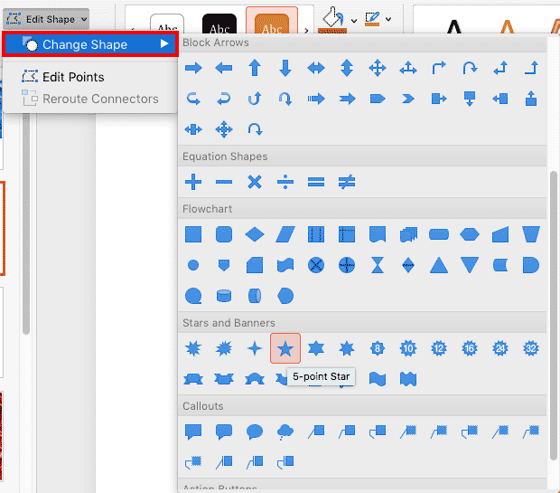 Shape to change to, in PowerPoint 365 for Mac