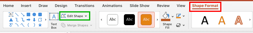 Edit Shape button in PowerPoint 365 for Mac