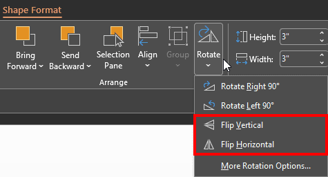 Flip options in PowerPoint 365 for Windows
