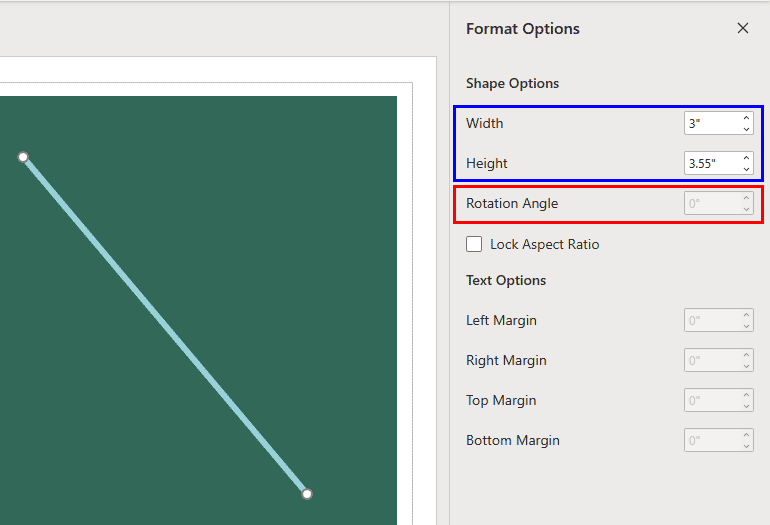 Rotation option within the Format Options Task Pane